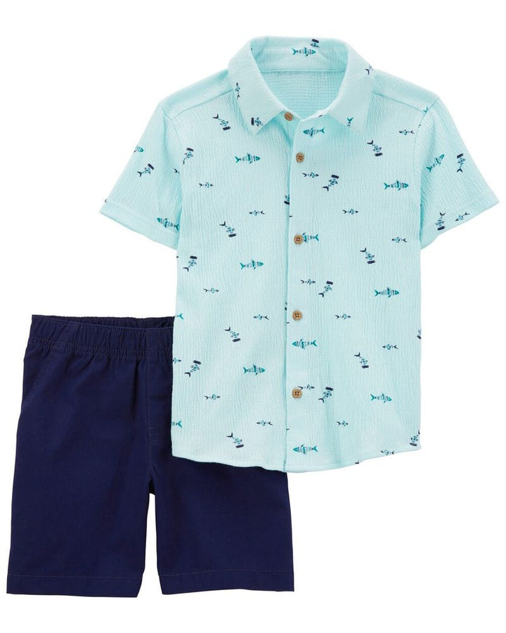 CARTERS NIÑO CONJ. DE SHORT BLUE BTTN UP FISH