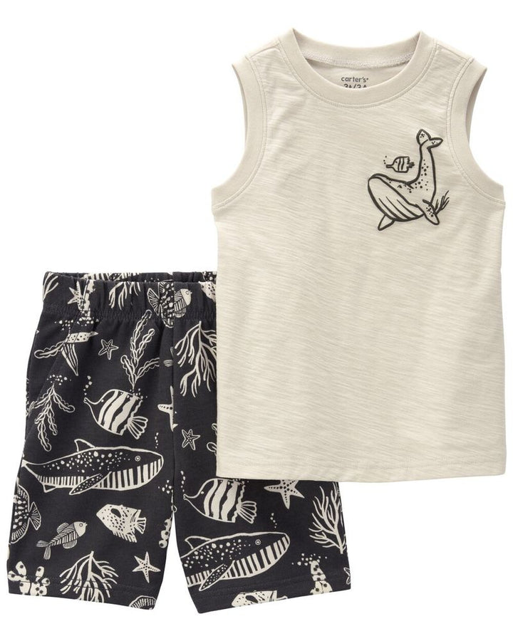 CARTERS NIÑO CONJ. DE SHORT GREY WHALE TANK