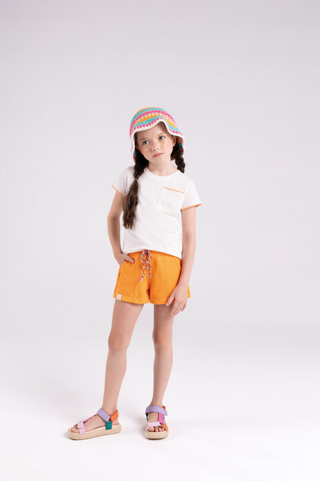 BUGBEE NIÑA CONJ. DE SHORT CREMA/NARANJA