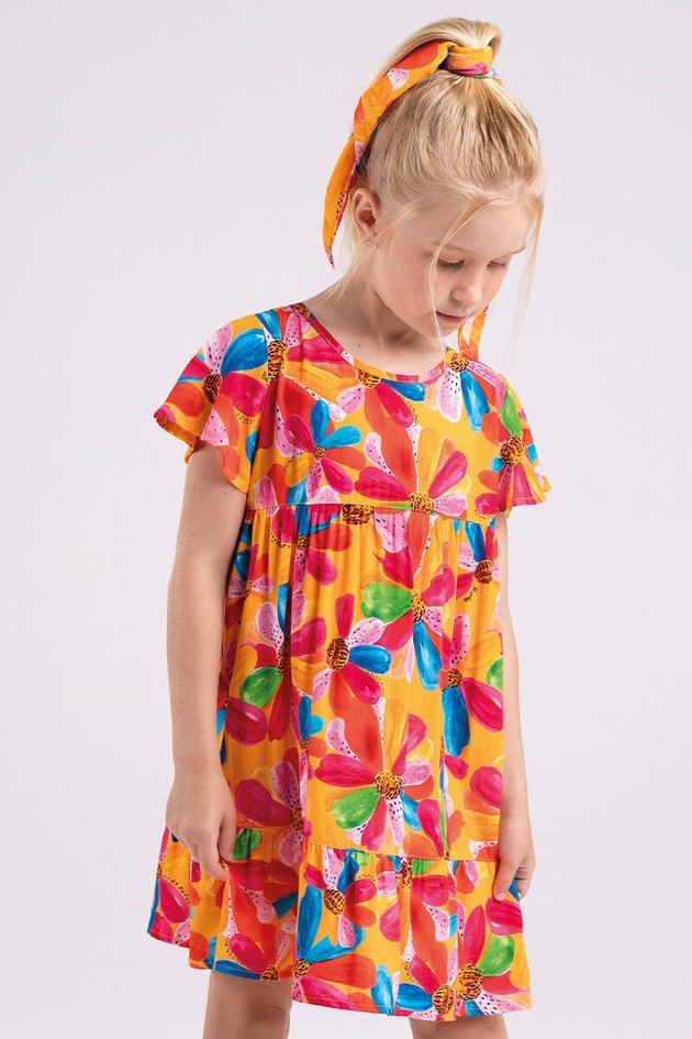 BUGBEE NIÑA VESTIDO NARANJA CON FLORES