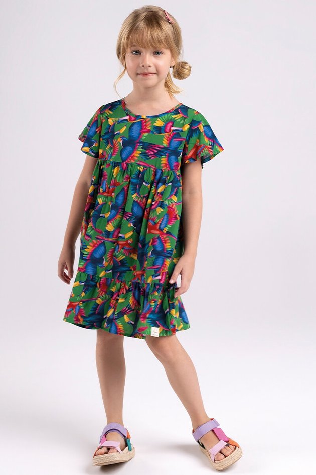 BUGBEE NIÑA VESTIDO VERDE CON AVES