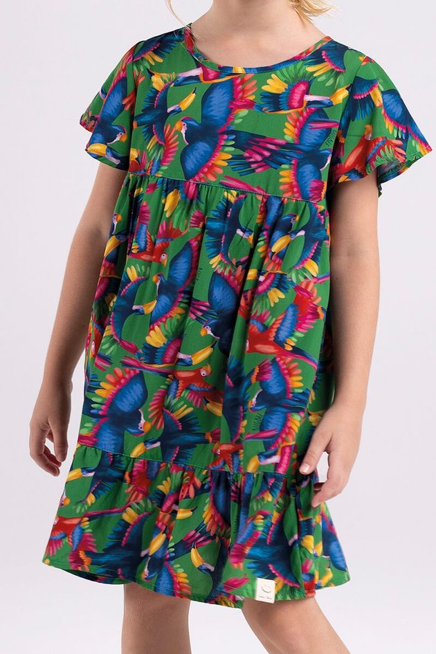 BUGBEE NIÑA VESTIDO VERDE CON AVES