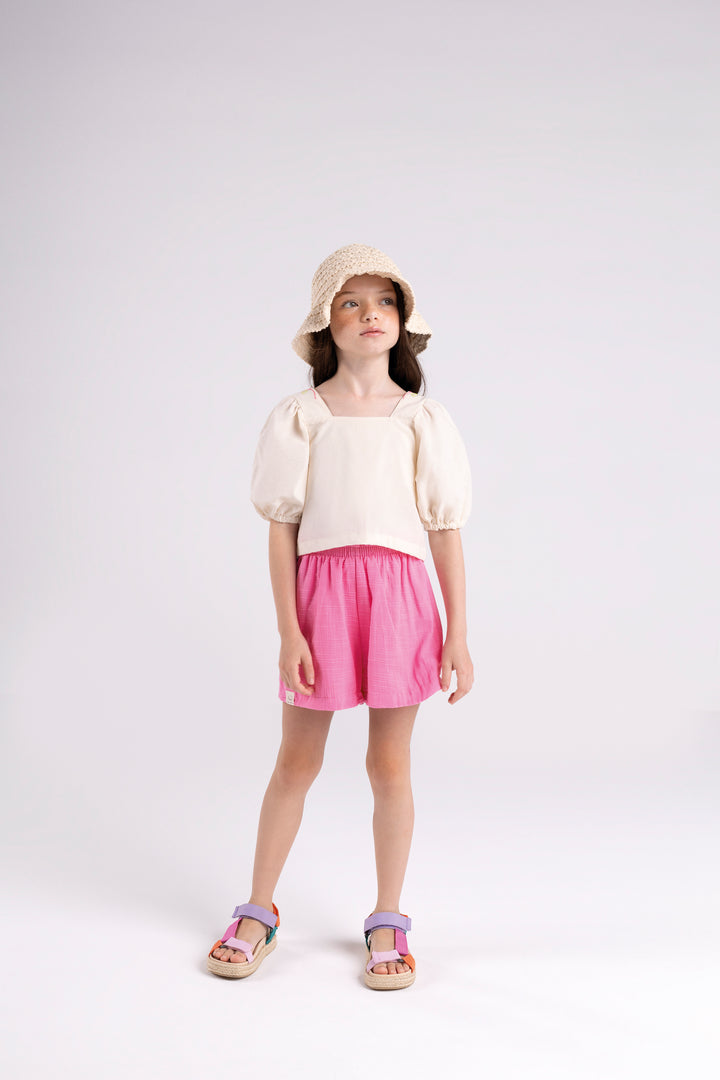 BUGBEE NIÑA CONJ. DE SHORT TEJIDO CREMA/ROSY