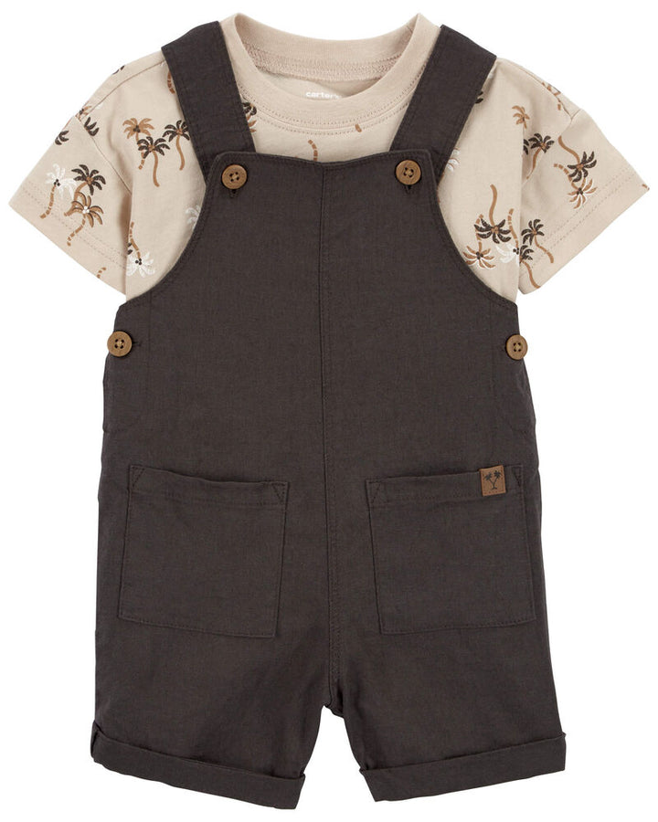 CARTERS BEBE NIÑO CONJ. DE OVEROL BLACK/TAN PALM PRINT