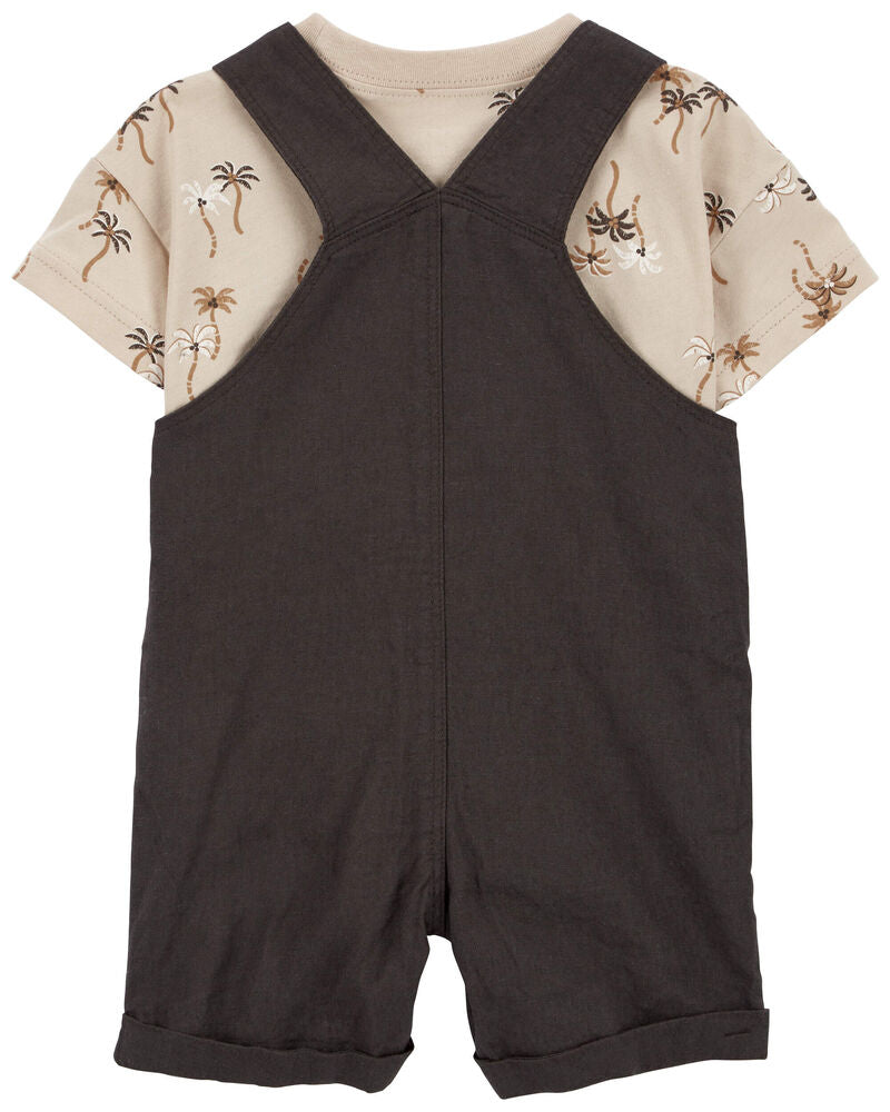 CARTERS BEBE NIÑO CONJ. DE OVEROL BLACK/TAN PALM PRINT