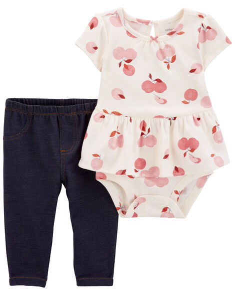 CARTERS BEBE NIÑA CONJ. DE PANTALON APPLE PRINT FAUX DENIM