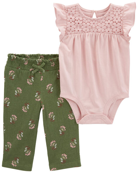 CARTERS BEBE NIÑA CONJ. DE PANTALON PINK SOLID OLIVE FLORAL