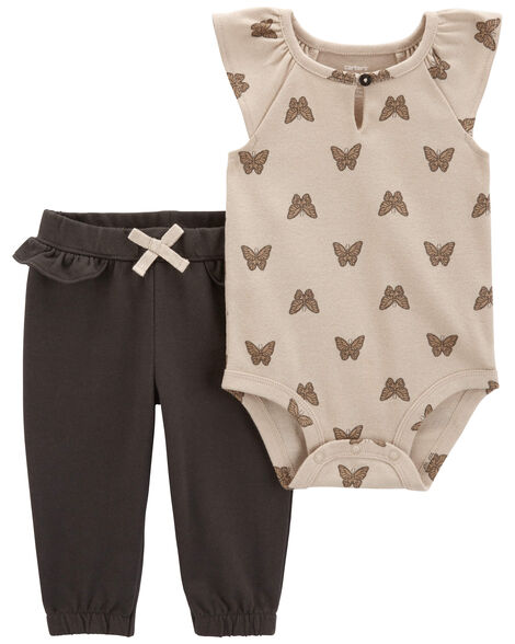 CARTERS BEBE NIÑA CONJ. DE PANTALON TAN/BLACK BUTTERFLY