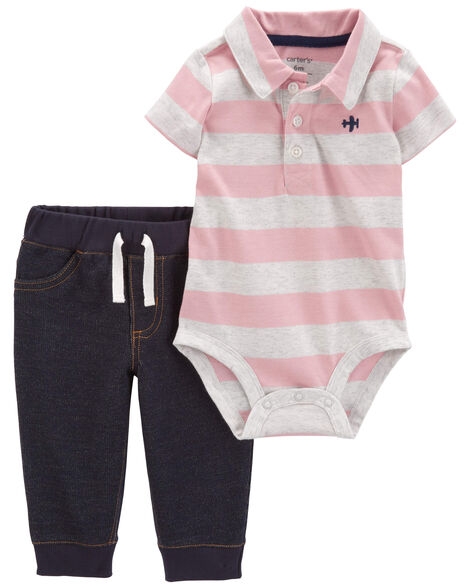 CARTERS BEBE NIÑO POLO PINK STRIPE