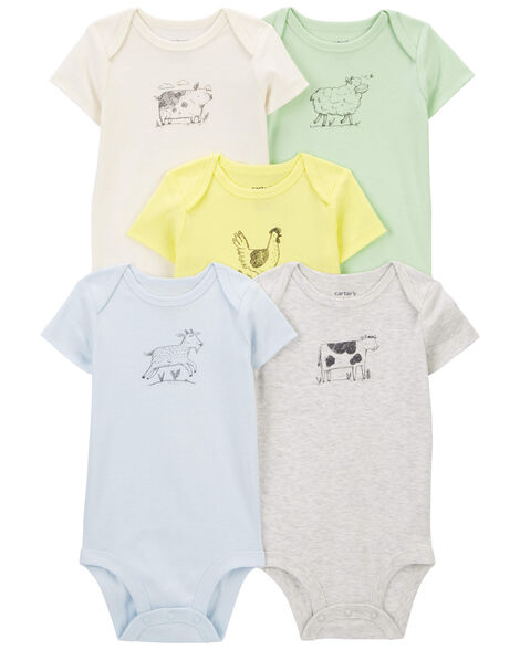 CARTERS BEBE NIÑO BODY BLUE MINT YELLOW FARM ANIMALS 5PK