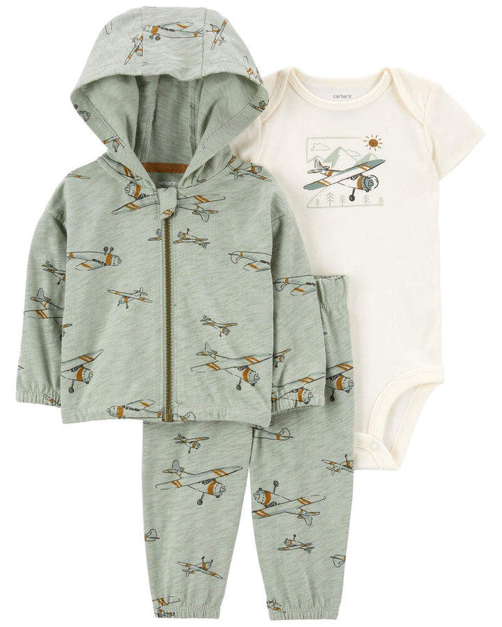 CARTERS BEBE NIÑO CONJ. DE PANTALON GREEN AIRPLANE 3PC