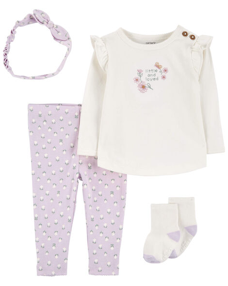 CARTERS BEBE NIÑA CONJ. DE PANTALON IVORY/PURPLE FLORAL 4 PC