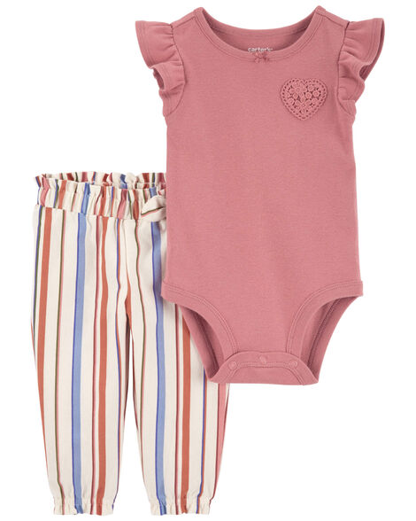 CARTERS BEBE NIÑA CONJ. DE PANTALON SOLID PINK MULTI STRIPE