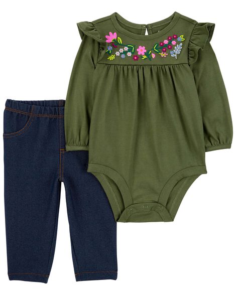 CARTERS BEBE NIÑA CONJ. DE PANTALON SOLID FLORAL GREEN