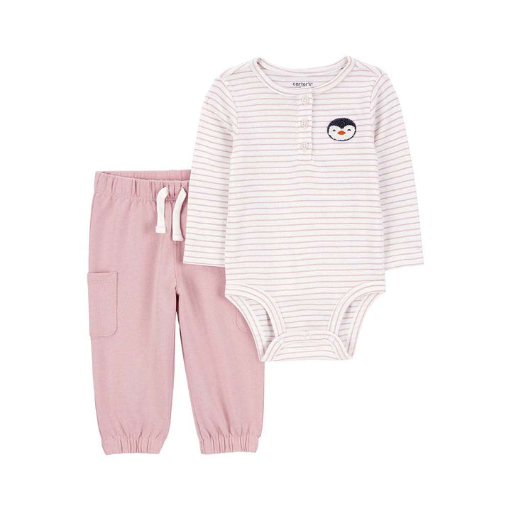 CARTERS BEBE NIÑA CONJ. DE PANTALON STRIPE PENGUIN PINK