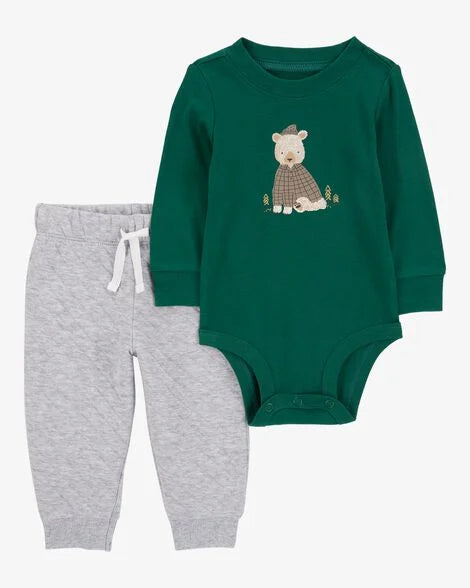 CARTERS BEBE NIÑO CONJ. DE PANTALON BEAR GREEN