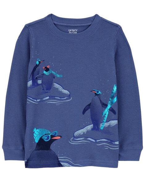 CARTERS NIÑO TSHIRT PENGUIN LS GRAPHIC BLUE