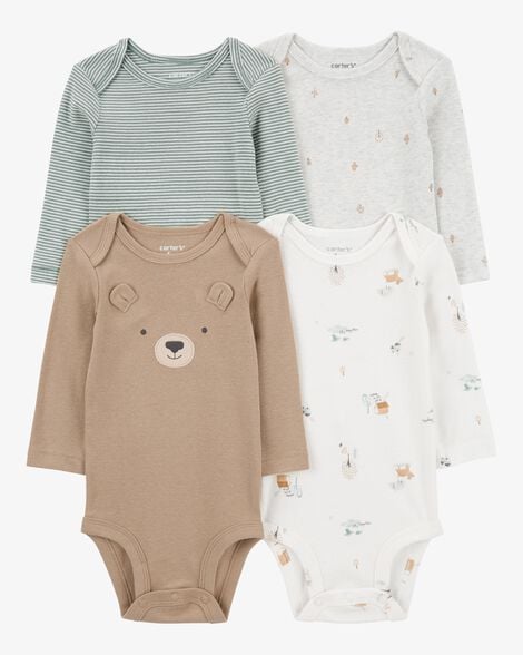 CARTERS BEBE NIÑO BODY BEAR FACE PRINT STRIPE 4PK