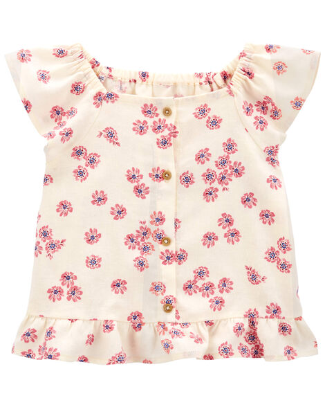 CARTERS NIÑA BLUSA IVORY FLORAL LINEN TOP