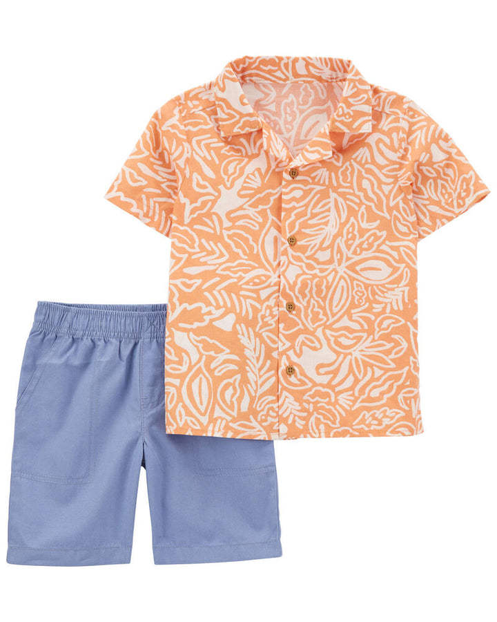 CARTERS NIÑO CONJ. DE SHORT ORANGE PALM PRINT