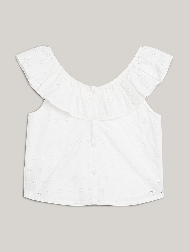 TOMMY HILFIGER NIÑA BLUSA BRODERIE ANGLAISE FRILL TOP WHITE