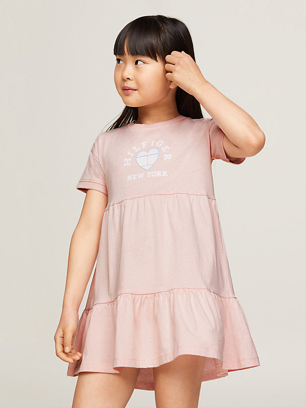 TOMMY HILFIGUER NIÑA VESTIDO HILFIGER HEART TIERED WHIMSY PINK