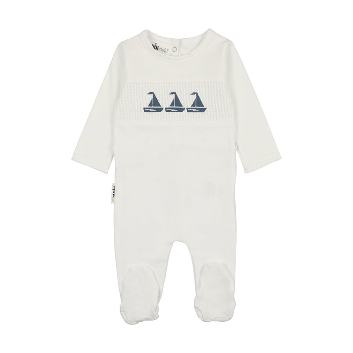 MANIERE BEBE NIÑO PIJAMA SMOCKED SAIL BOAT WHITE